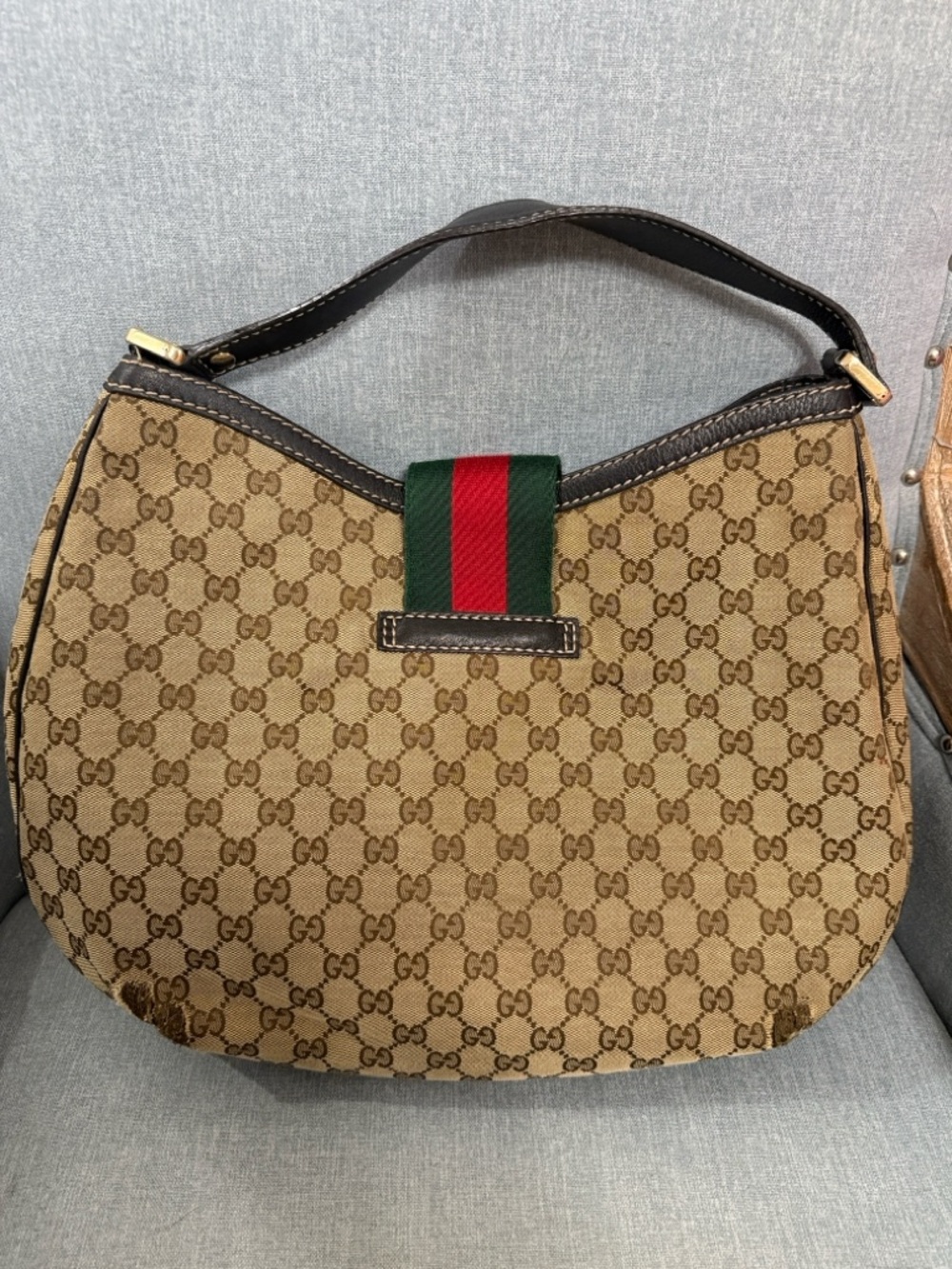 Gucci Tan GG Canvas Hobo with Green-Red  Accent - Picture 4 of 13